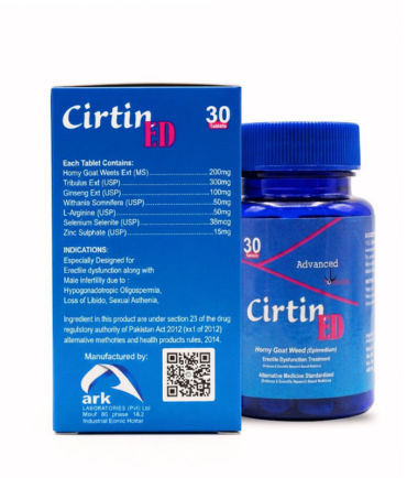 Cirtin ED nutritional composition showing Epimedium and L-Arginine